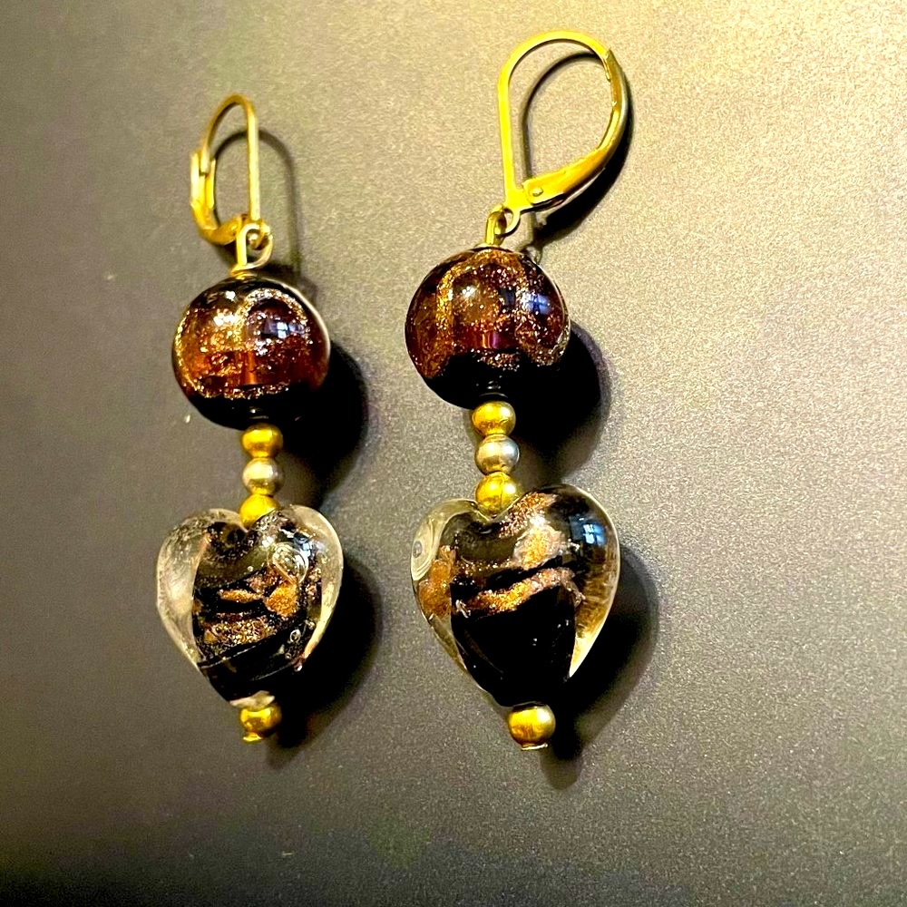 4 for $20 Sale Sparkly Copper & Black Art Glass Bead Earrings - Picture 3 of 5